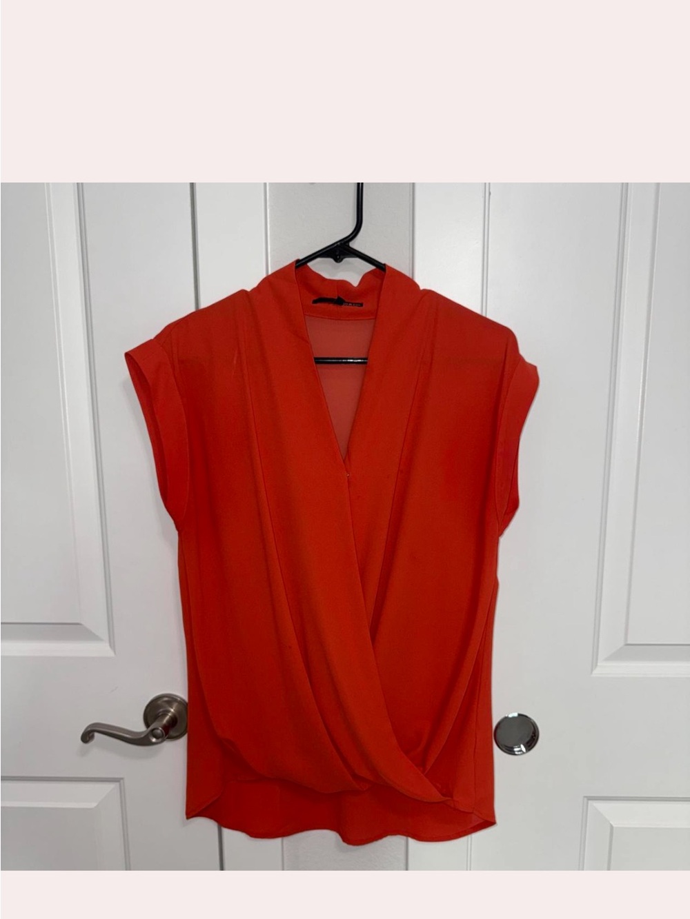 Red Draped V-Neck Blouse